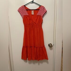 Free People Boho Gauze V-Neck Dress w/ Pink Crochet Lace Sleeves - 8